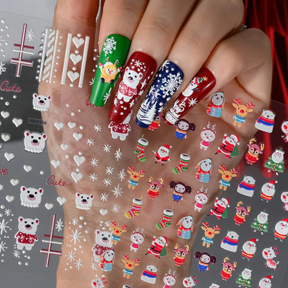 5D Embossed Gingerbread Man Nail Art Sticker Cute Christmas Winter Santa Claus Snowflake Elk Engraved Slider Manicure Decoration