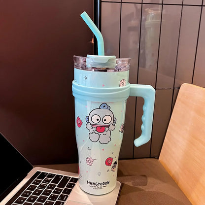 1200ml Sanrio Thermos Bottle Cute Hello Kitty Kuromi Cinnamoroll Melody Cartoon Large Capacity Straw Stainless Steel Bottle Gift