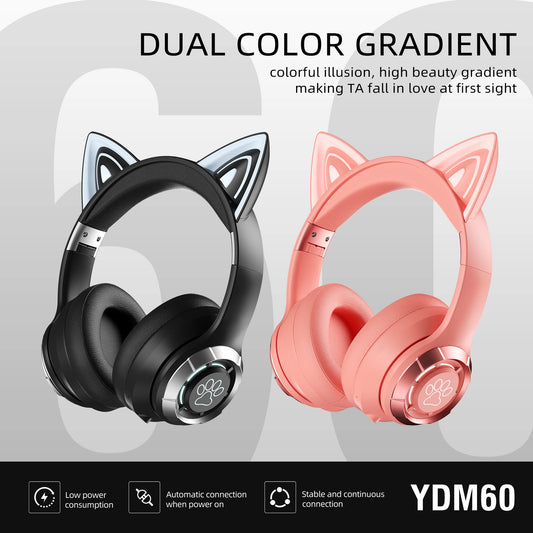 Cat's Ears Headset RGB Face TWS Headset Gradient New Headphone Pink Little Girl Earphone Gift Suitable for Any Phone VS P47 P9