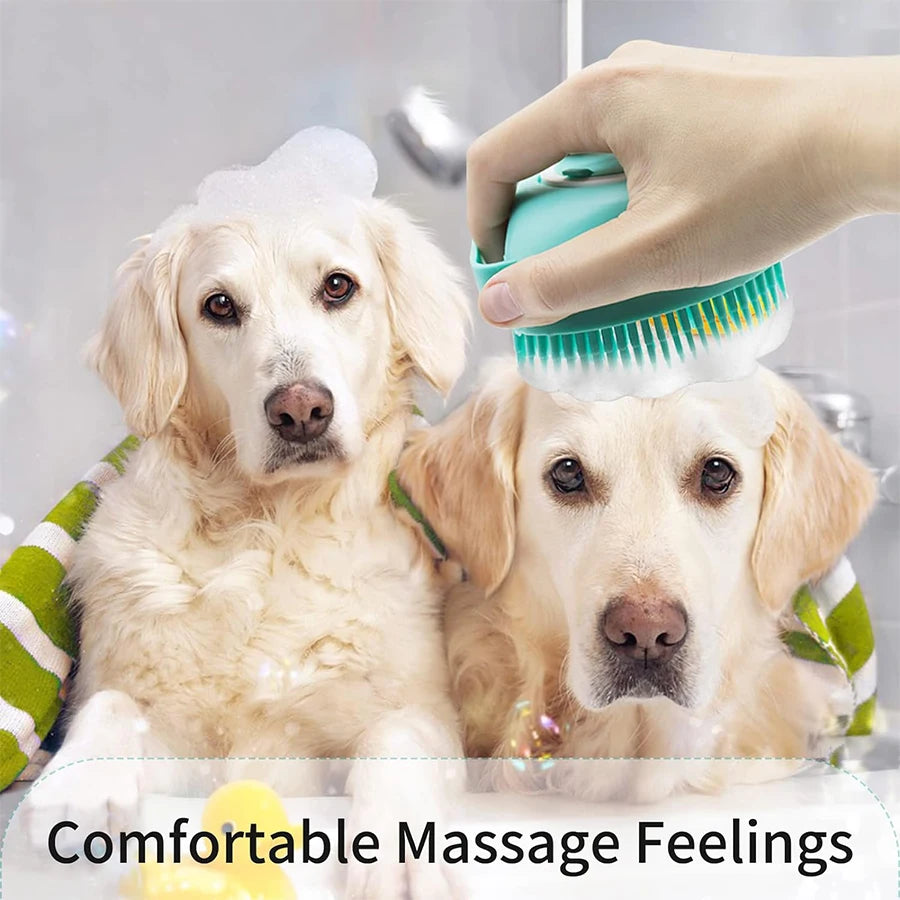 Pet Shampoo Brush Silicone Massage Rubber Bath Comb With Shampoo Storage Short Long Haired Dogs And Cats Washing