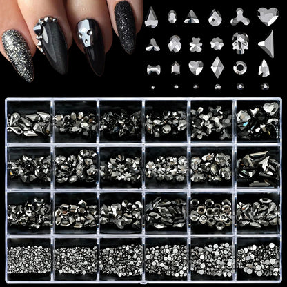 2000PCS Luxury Shiny Diamond Nail Rhinestones Pink/Gold/Black Crystal Nail Decoration Box Nail Charms Square/Round/Multi-shaped