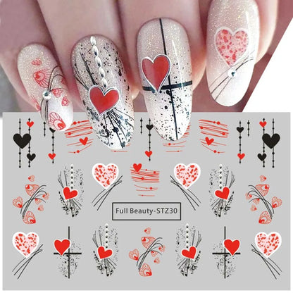 Valentine Nail Stickers Love Heart Decoration Cartoon Designs Water Decals Cute Bear Sliders For Nails 2024 Manicure Foil Tips