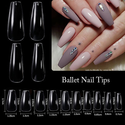 100/240/500 Pcs Boxed Transparent Coffin Ballet Fake Nails Tips Full Coverage Nail Tips Decorations