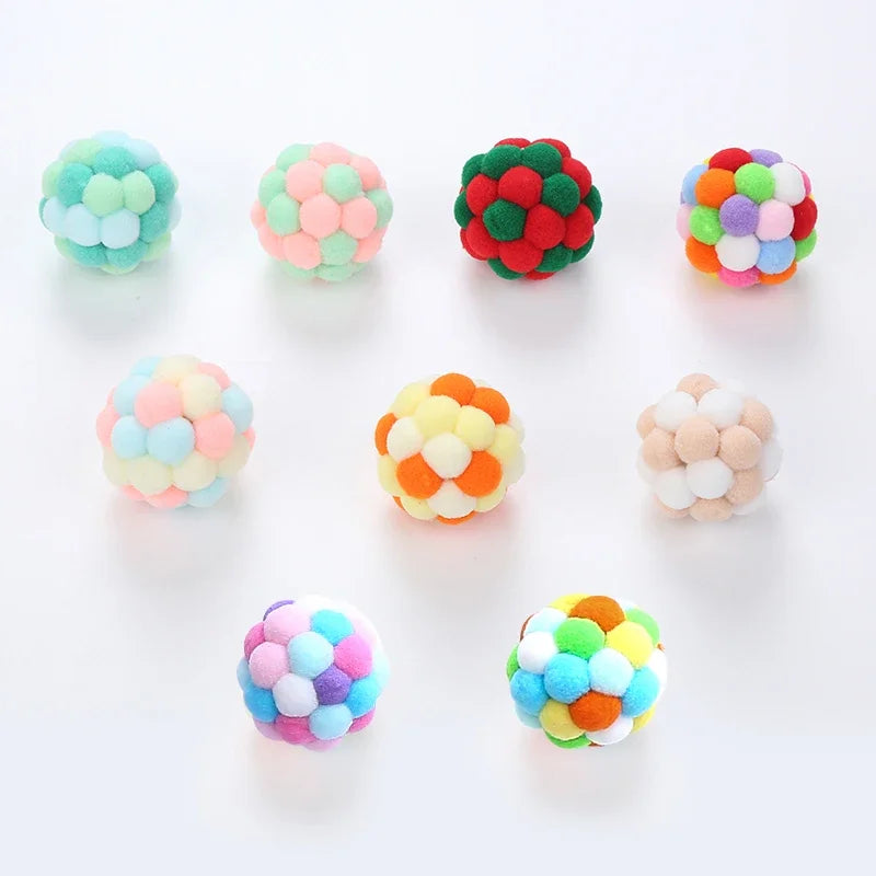 Cat Toys Cat Plush Ball Toy Pet Elastic Bell Ball Self Hi Ball Playing Cat Colorful  Woolen ball