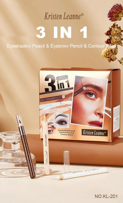 3pcs White Eyeshadow Eyebrow Contour Concealer Wooden Pencil Set Durable Waterproof Matte Nude Brown Eye Shadow Liner Makeup Kit