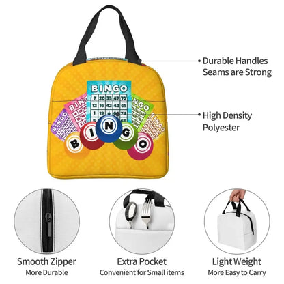 Hot Game Bingo Lunch Bag Leakproof Cooler Thermal Insulated Lunch Box For Women Kids School Beach Camping Travel Food Tote Bags