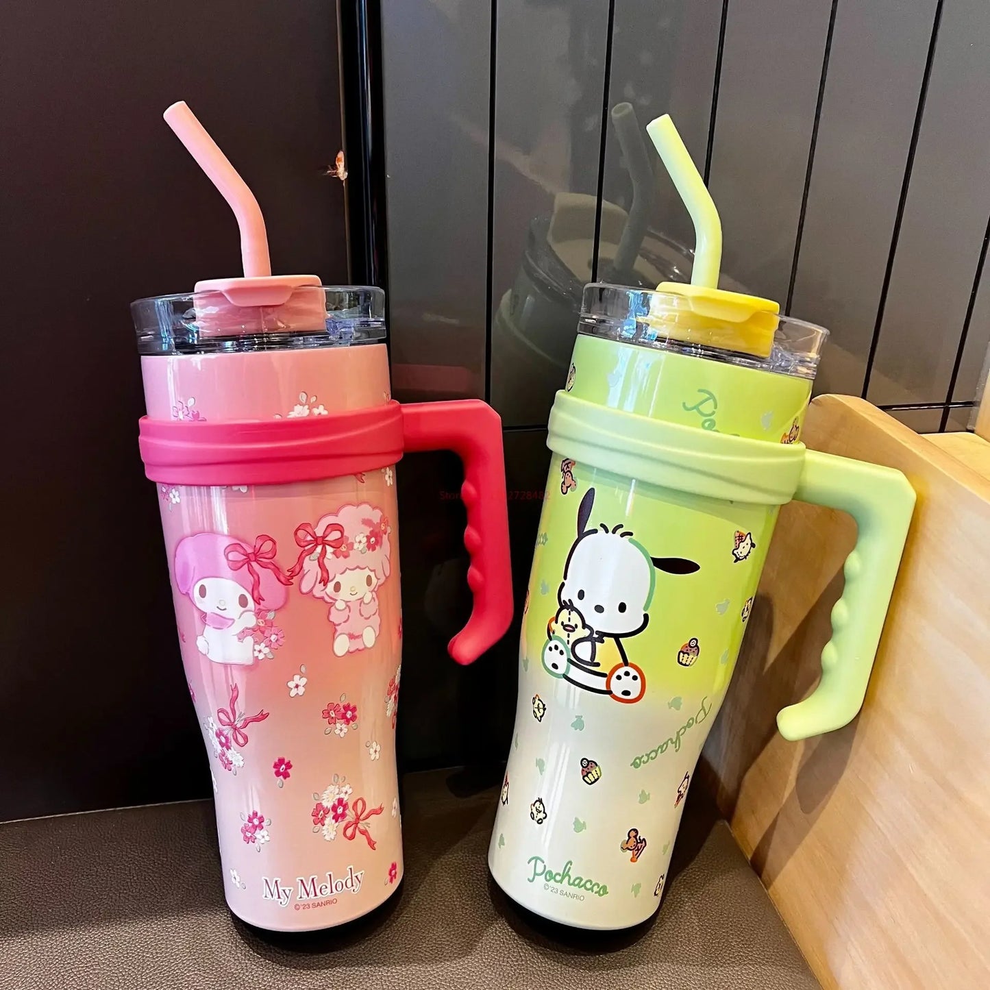 1200ml Sanrio Thermos Bottle Cute Hello Kitty Kuromi Cinnamoroll Melody Cartoon Large Capacity Straw Stainless Steel Bottle Gift