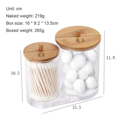 Makeup Cotton Pad Organizer Storage With Wood Lid Box For Cotton Swabs Rod Cosmetics Jewelry Bathroom Container Jar