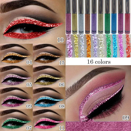 Hot! 16 Colors Liquid Eyeliner Golden Red Blue Eyeliner Shiny Eyes Flash Waterproof Long-lasting Durable Makeup Eyeliner Pencil