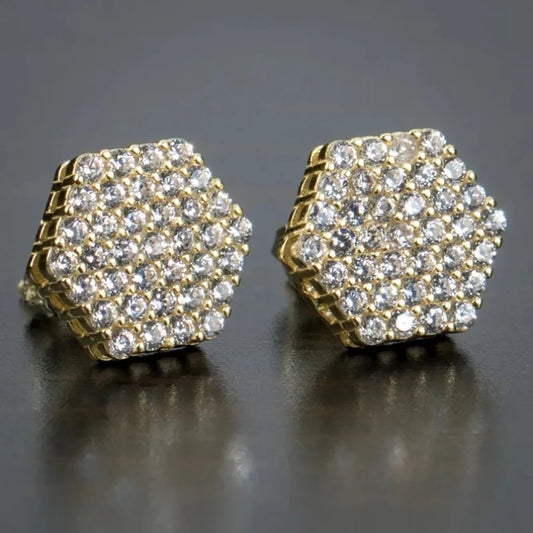 Delicate Metal Gold Color Hexahedron White Stone Earrings Fashion Personality Party Wedding Engagement Stud Earrings for Women