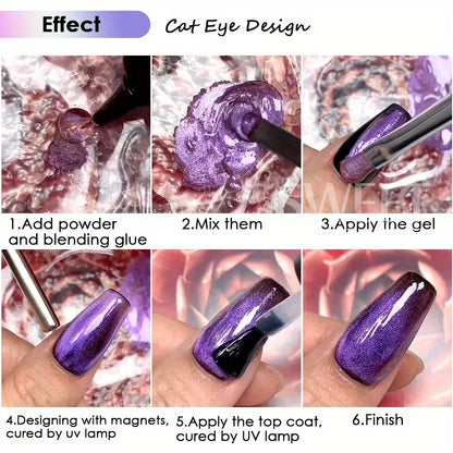 6 Colors Cat Eye Chrome Magnetic Nail Powder Pearl Fairy Pigment Reflective Effect Rubbing Dust DIY Charm Manicure Decor Flash