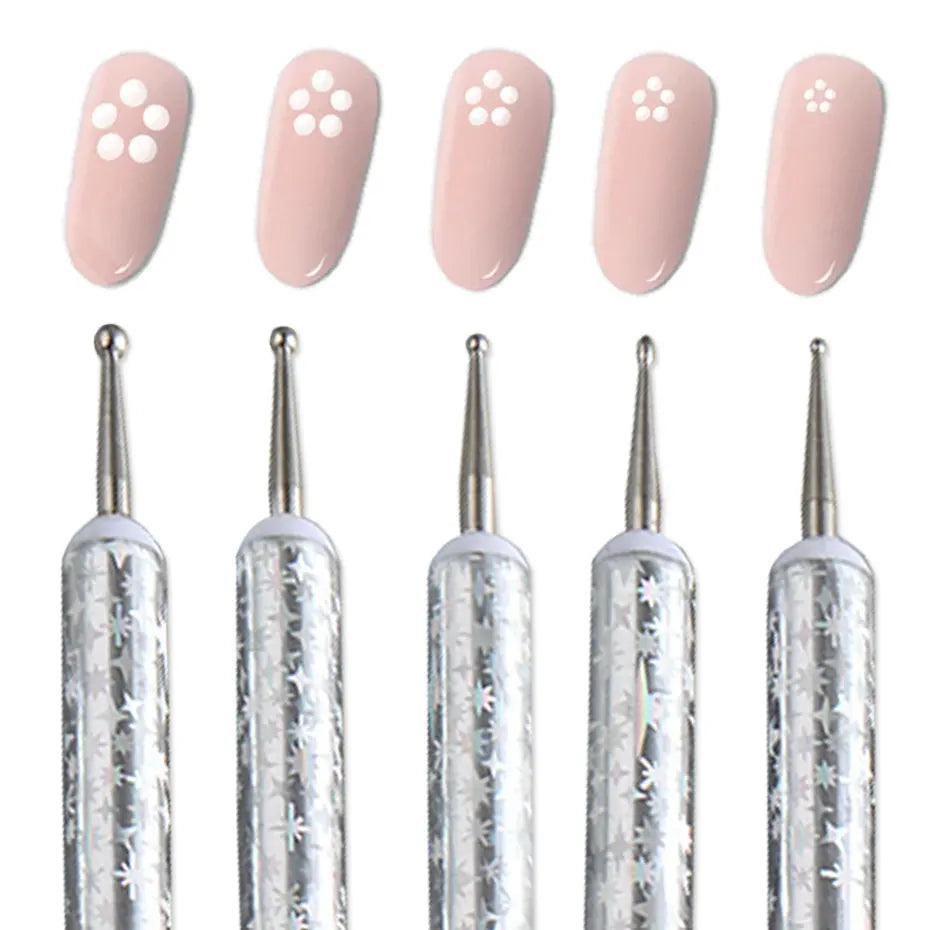 5Pcs Carving Nail Art Brush 3D Painting Drawing Dotting Design Pen Dual-ended Acrylic Gel UV Polish Professional Manicure Tools