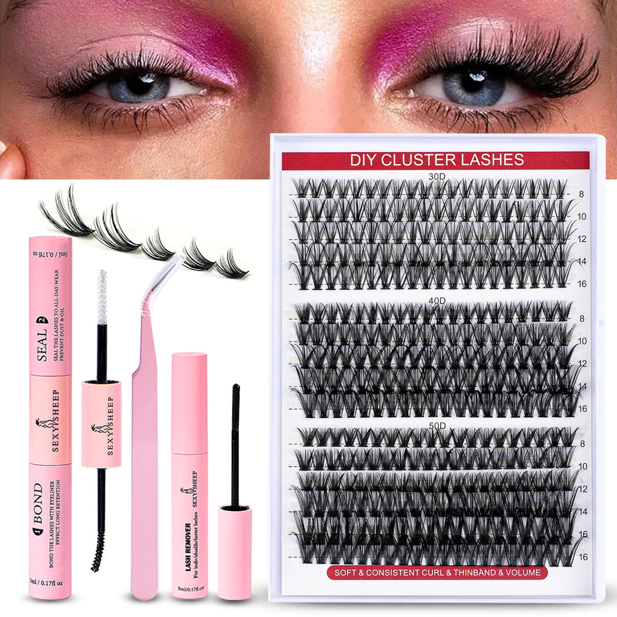 DIY Lash Extension Kit 320 PCS Individual Eyelash Extension Kit Cluster Lashes Kit Lash Glue Remover for Eyelash Extensions