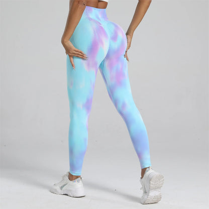 New Women Tie dye High Waist Legging Push Up Scrunch Gym Sports Yoga Pants Elastic Soft Tights Workout Booty Leggins Nylon