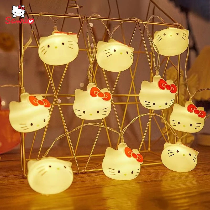 Kawaii Sanrio Hello Kitty Lights String  Bedroom Battery Atmosphere Lighting Home Decoration Anime Figures Luminous Model Toys