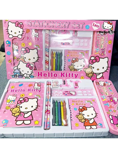 14PCS Sanrio Hello Kitty Stationery Set Cartoon Pattern Student Stationery Gift Box Super Stationery Gift Pack Children’s Gift