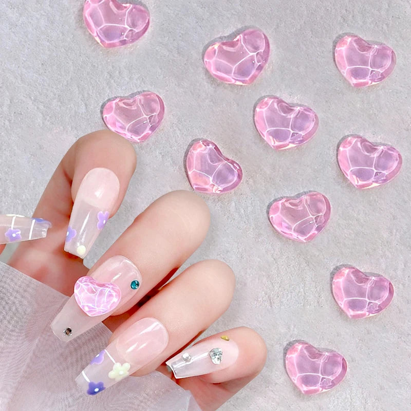 1Bag 3D Heart Nail Rhinestones Water ripple flat bottom love Charms Crystal Nail Art Decorations Gem Kawaii Resin Nails Gems