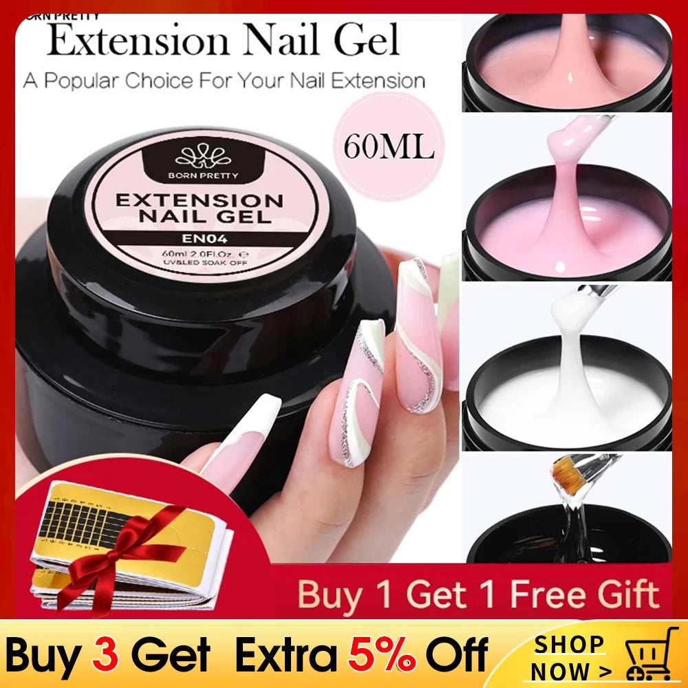 BORN PRETTY 60/30ml Hard Jelly Extension Nail Gel Polish French Nails Nude Pink White Clear Nail Supplies Gel for extension