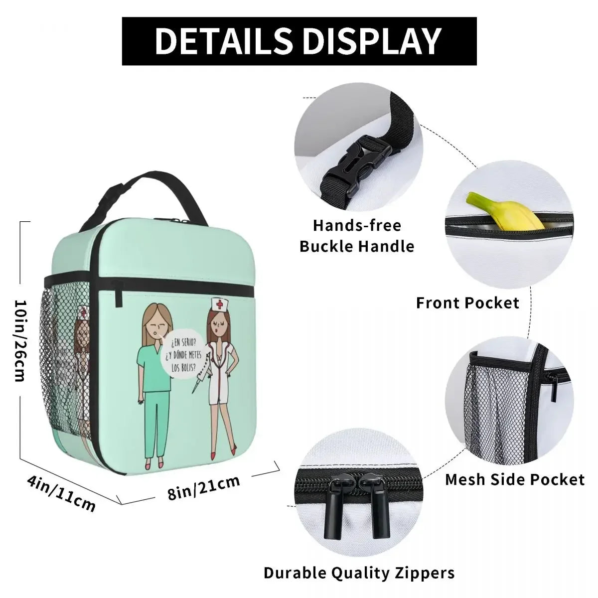 Cartoon Ladies Nurse Doctor Printed Portable Lunch Box for Women Multifunction Cooler Thermal Food Insulated Lunch Bag