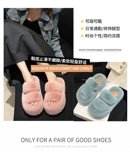 Woman Furry Ladies Fur Luxury Fluffy Plush Slipper House Soft Fuzzy Platform Indoor Casual Winter Home Warm High Heels Female