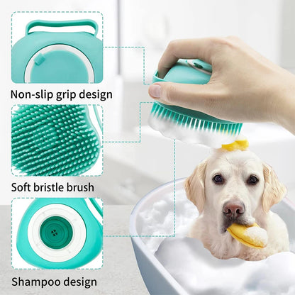 Pet Shampoo Brush Silicone Massage Rubber Bath Comb With Shampoo Storage Short Long Haired Dogs And Cats Washing