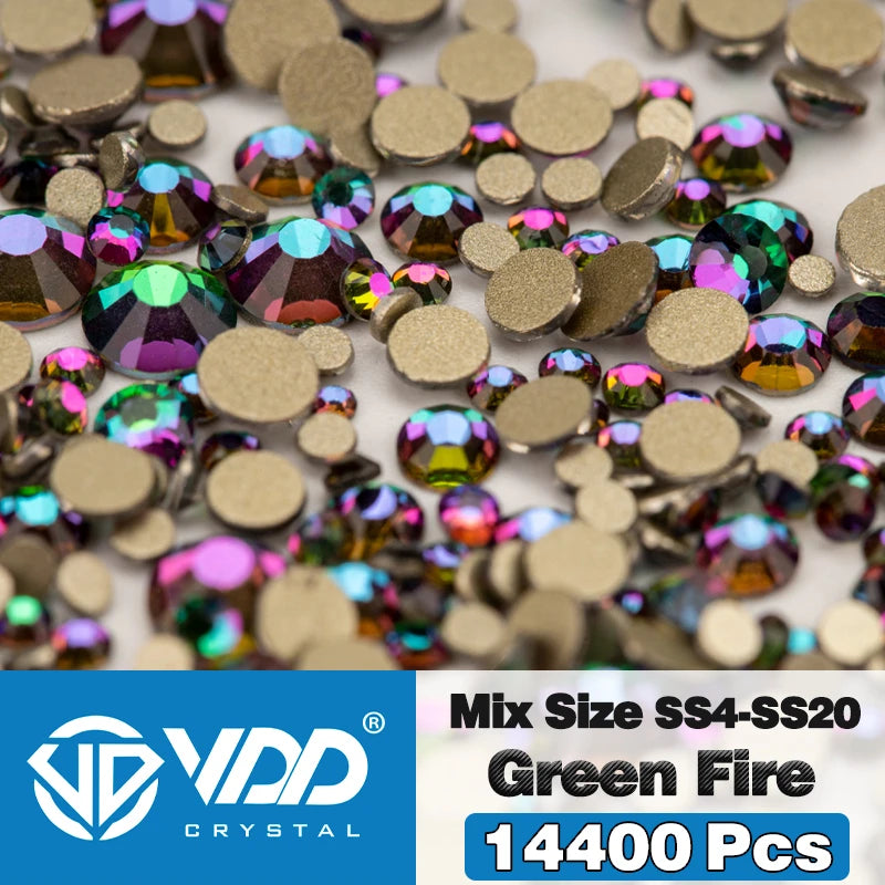 VDD 14400Pcs Wholesale SS4-SS20 Mix Size Glass Rhinestones Crystal Non-hotfix Gold FlatBack Stones For DIY Nail Art Accessories