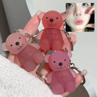 Cute Bear Keychain Lip Mud Matte Velvet Mousse Grey Pink Lipstick Waterproof Long Lasting Non-Stick Cup LipGloss Korean Cosmetic