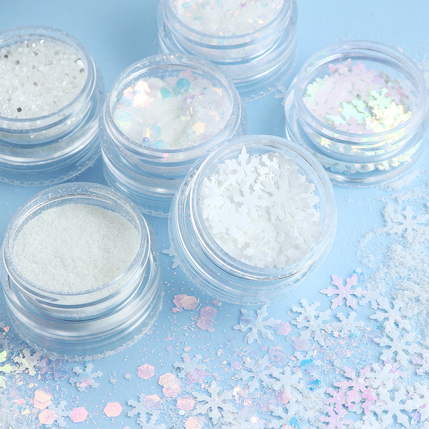 6pcs/set Christmas White Sequins Nail Art Glitter Powder Mermaid Dust Small Flakes Decorations For DIY Nails Glitters