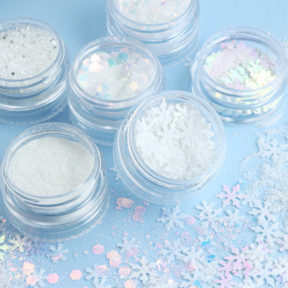 6pcs/set Christmas White Sequins Nail Art Glitter Powder Mermaid Dust Small Flakes Decorations For DIY Nails Glitters