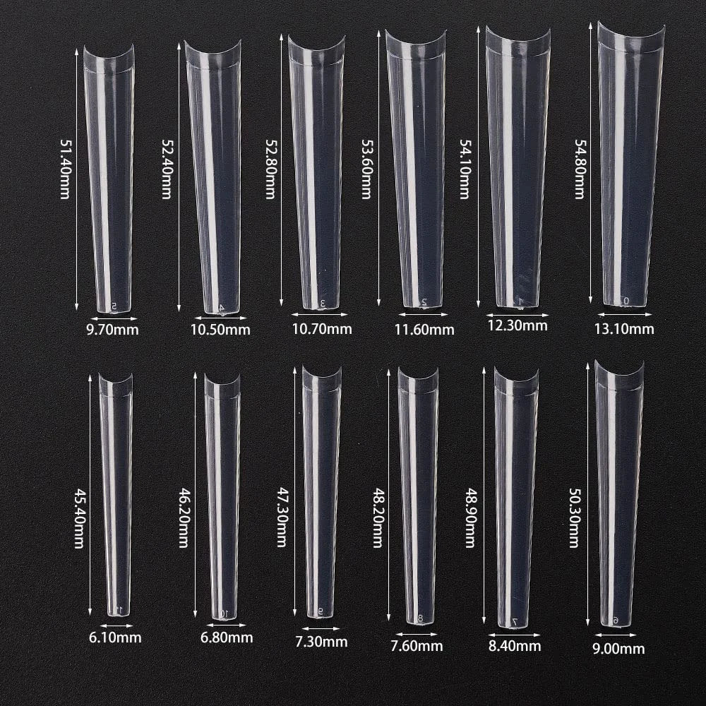 240PC Professional 3XL Extra Long Clear Square Nail Tips 12 Sizes Half Cover Acrylic Nails NO C CURVE Long Square Fake Nail Tips