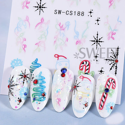 3D Christmas Nail Art Stickers Cute Cartoon Snowman Decals Reindeer Snowflake Lamp Ball Sliders Holiday DIY Manicure Decorations