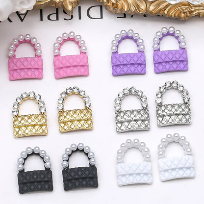 10PCS 3D Alloy Handbag Nail Art Charms Rhinestones Pearl Bag Jewelry Parts Accessories For Manicure Nails Decoration Supplies