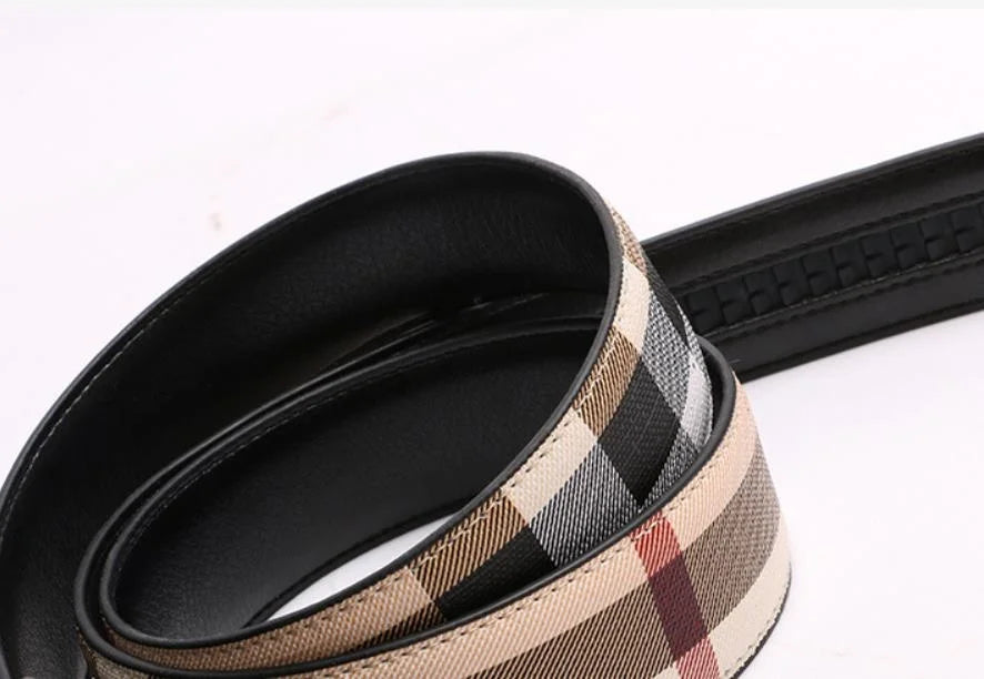 2024 New Men's Stripe Leather Belt Fashion Belt Men's Leather Belt Automatic Buckle Male Pure Leather Business Leisure Belts