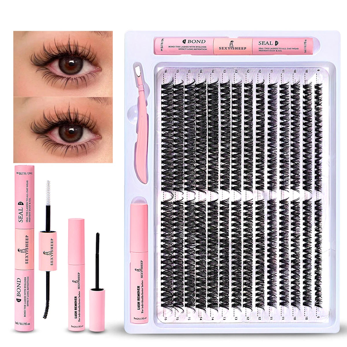 560pcs Diy Lash Extension Kit,Cluster Eyelash,Individual Lashes Kit,Cluster Lashes with Bond and Seal,Glue Remover