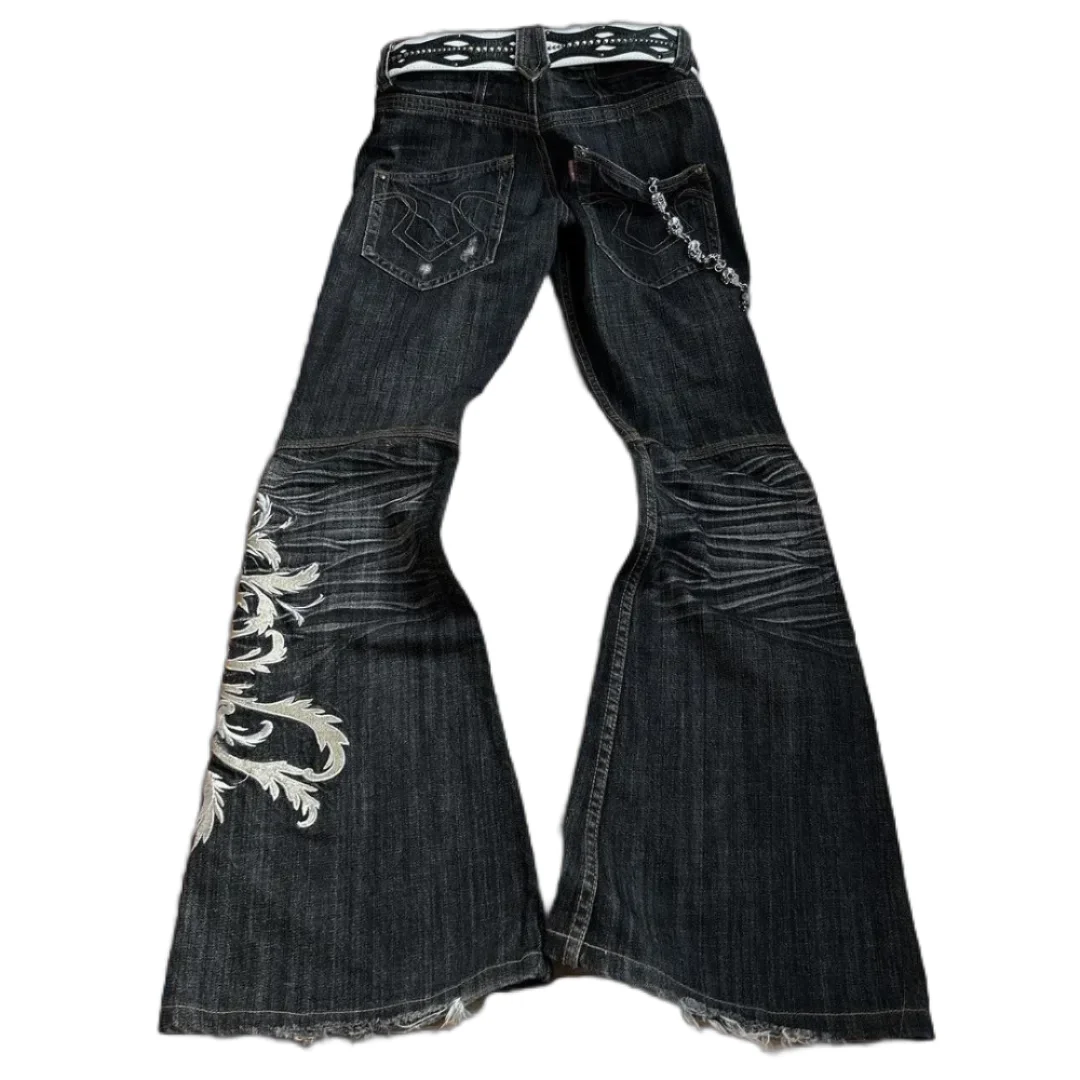 2024 new Harajuku old slim black jeans summer street hip-hop punk men and women casual y2k micro-flared jeans ripped jeans