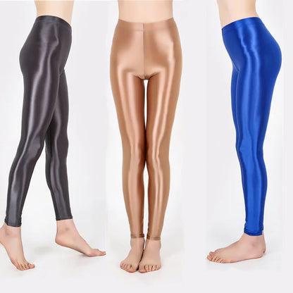 Hot Sale Women'S Shiny Leggings Women'S Solid Color Seamless Skinny Thin Full Ankle Length Leggings Stretch Pants Trousers