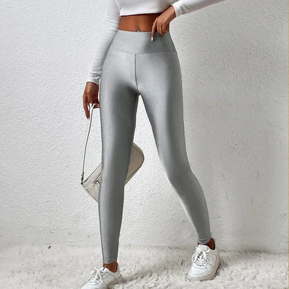 Bodycon Y2K Pants Women Gym Sexy Metallic Luster Pencil Leggings Fashion Streetwear High Waist Shiny Black Silver Leggings