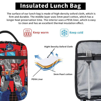 Transformers Autobots Lunch Bags Insulated Bento Box Portable Lunch Tote Leakproof Picnic Bags Cooler Thermal Bag for Woman