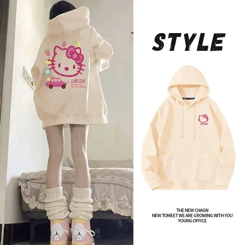 Hoodie Women's Hoodie Spring and Autumn 2024 New American Loose Hello KItty Hoodie Top Hoodie Coat