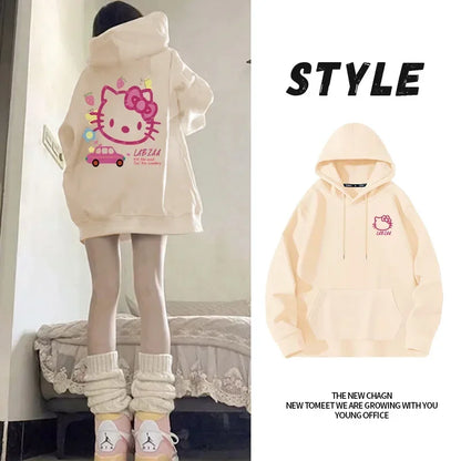 Hoodie Women's Hoodie Spring and Autumn 2024 New American Loose Hello KItty Hoodie Top Hoodie Coat