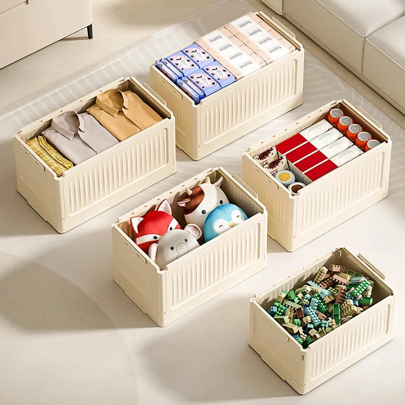 Folding Plastic Box with Pulley, Rectangular Box with Lid, Turnover Box, Storage Box Organizer, 2024