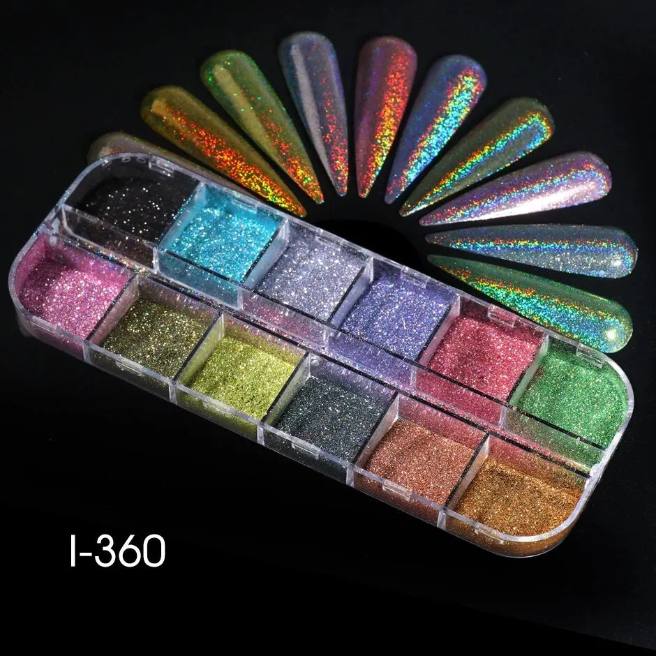 Holographic Powder Set Holo Silver Rub Dust Black Pink Chrome Nail Glitter Powder Laser Pigment For Nail DIY Manicure