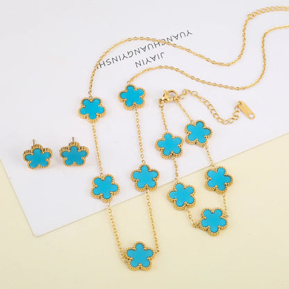 New Hot Trendy Luxury Five Leaf Flower Necklace Jewelry Earrings for Women Gift Fashion 316L Stainless Steel Clover Bracelets