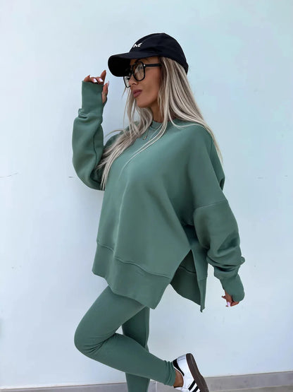 Womens 2 Piece Sweatsuits Set Long Sleeve O Neck Pullover Sweatshirt Joggers Sweatpants Autumn Winter Outfits Tracksuit