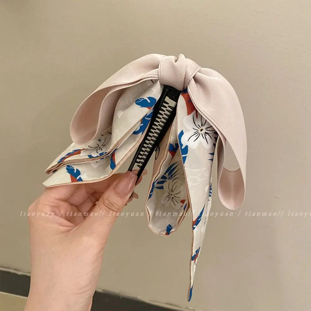 Korean Style Bow Banana Clip Fashion Ribbon Headwear Vertical Clip Headdress Hairpin Bowknot Hair Clip Ponytail Holder