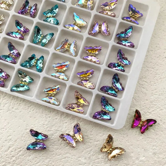 10Pcs AB Crystal Butterfly Rhinestone 12X10mm Flatback Shining Diamond Nail Jewelry 3D Aurora Symphony Butterfly Nail Art Charms