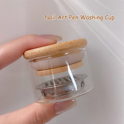 1Pc Nail Art Cup Powder Liquid Brush Washing Bowl Cup Holder Wood Glassware Mesh Layers Washer For Nail Art Sequins Manicure