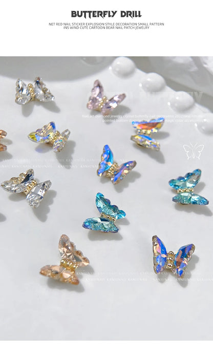 10Pcs AB Crystal Butterfly Rhinestone 12X10mm Flatback Shining Diamond Nail Jewelry 3D Aurora Symphony Butterfly Nail Art Charms