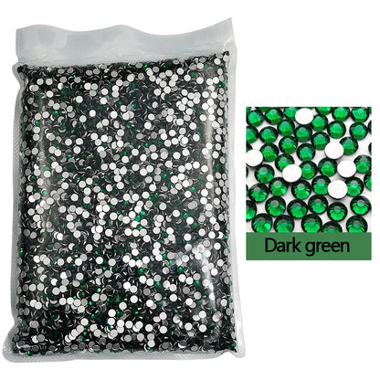 14400 Emerald Glass Non Hotfix Rhinestone SS3-SS30 Green Flatback Crystal Rhinetones Glue on Diamond Strass DIY Nail Accessories