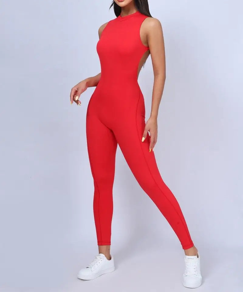 Women One-piece Back-V Sport Yoga Jumpsuit Workout Clothes for Women Sportwear Bodycon Outfit Fitness Gym Suit Workout Tracksuit